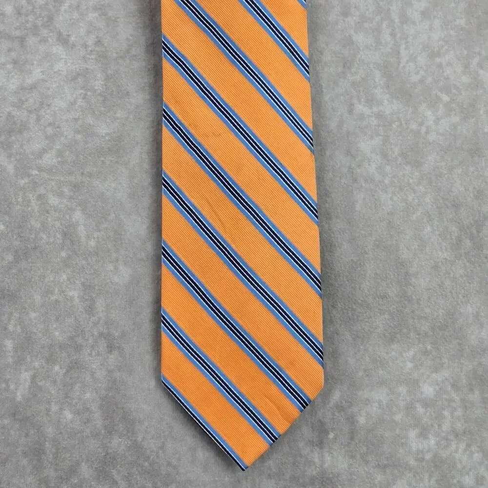 Nautica Orange Blue White Stripe Geometric Executive 100% Silk‎ Mens Neck Tie